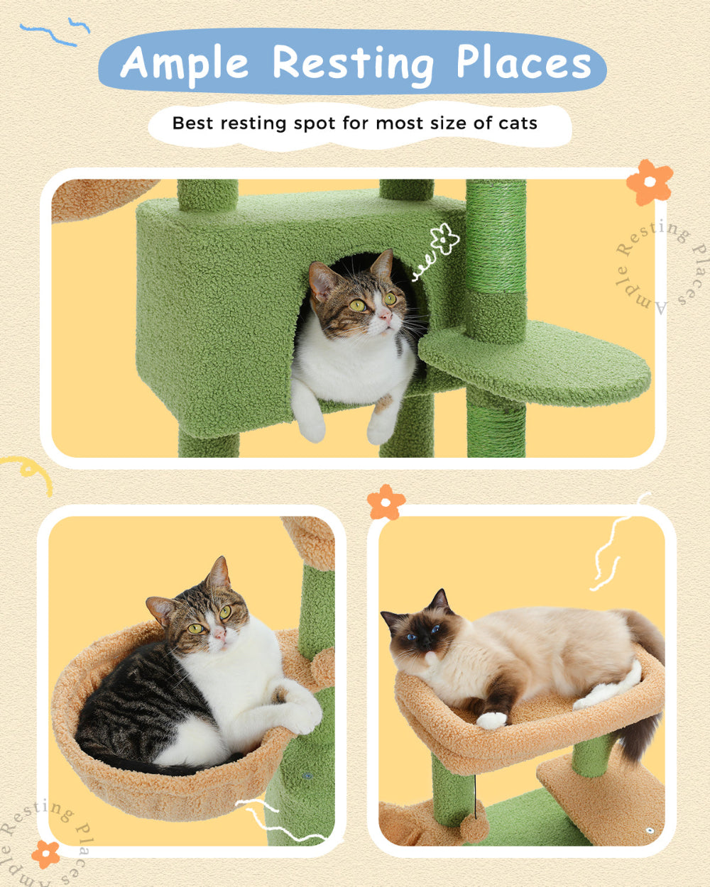 Large Cat Tower: Indoor Activity Tree with Hammock & Scratcher