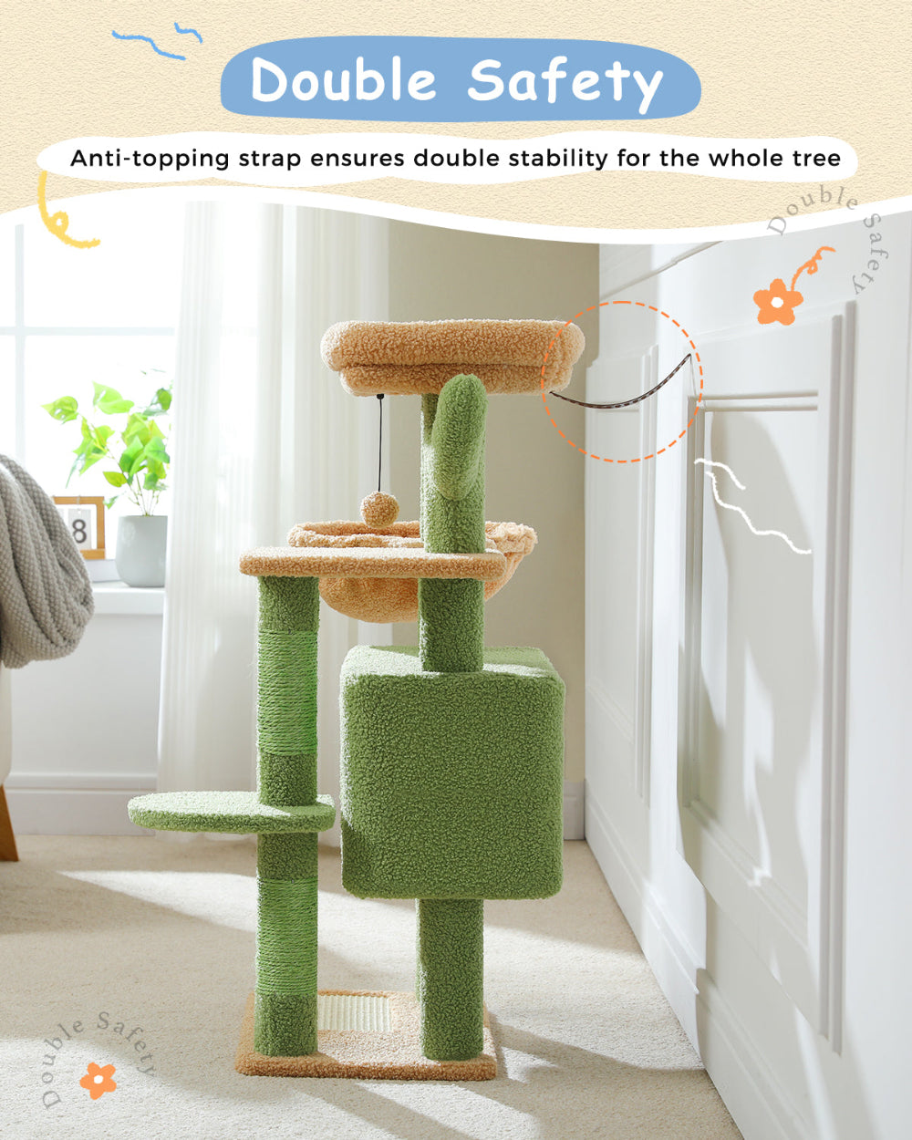 Large Cat Tower: Indoor Activity Tree with Hammock & Scratcher