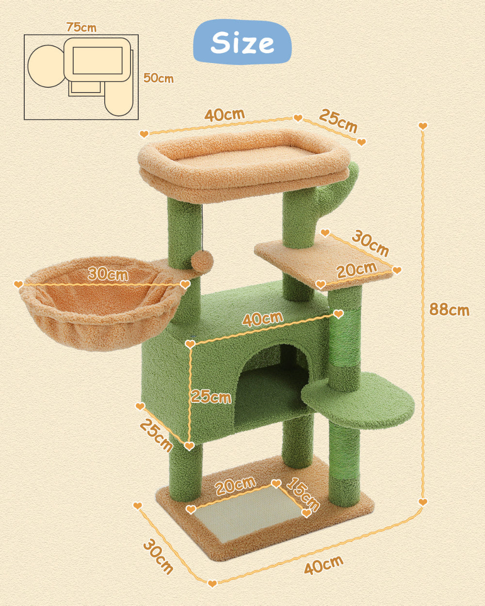 Large Cat Tower: Indoor Activity Tree with Hammock & Scratcher